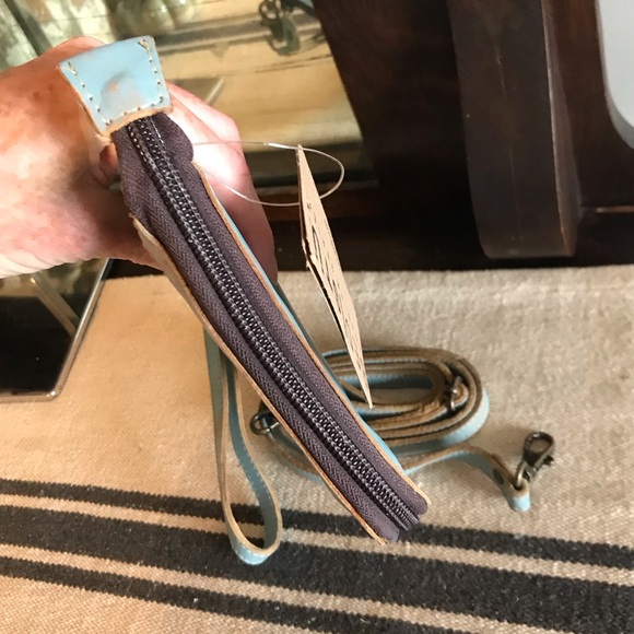 NWT Bed Stu TEMPLETON II Crossbody Wallet Wristlet Baby Blue Oats Rustic $185 - Picture 10 of 16